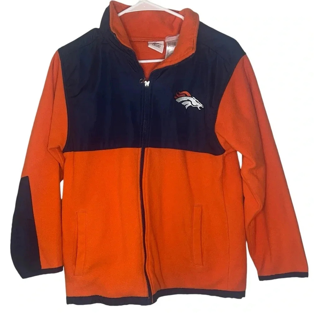 NFL Kids Denver Broncos Jacket Zip Front Fleece - Orange and Navy Youth XL 14/16